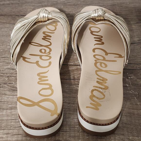 Sam Edelman Adriel Knotted Platform Slides Sandals Shoes Size 9.5 Gold - Picture 8 of 9